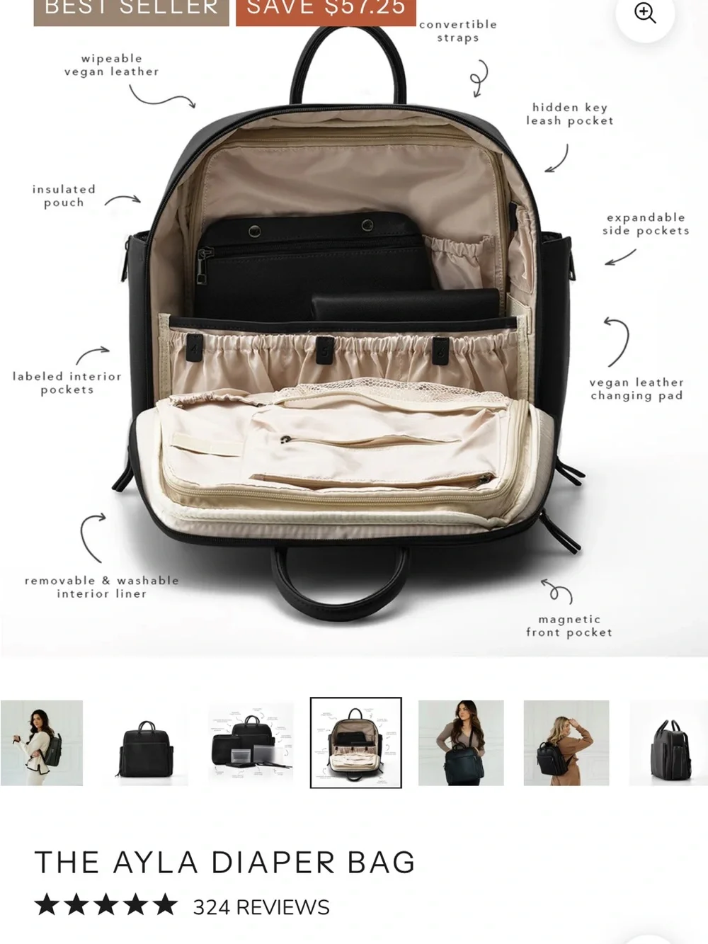 Ayla & Co Black Diaper Bag Leather Bookbag-